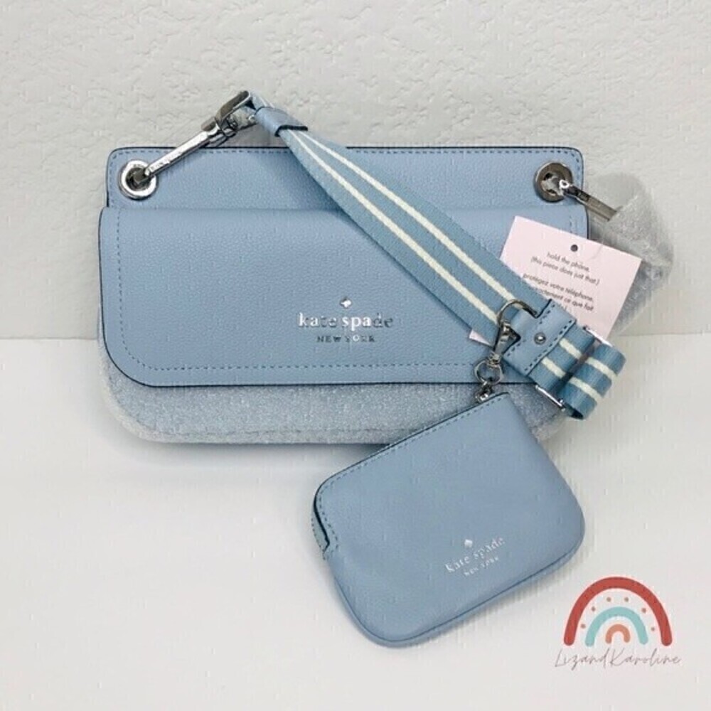 New! Kate Spade Rosie Small Flap Pebbled Leather Ocean Fog Crossbody Bag